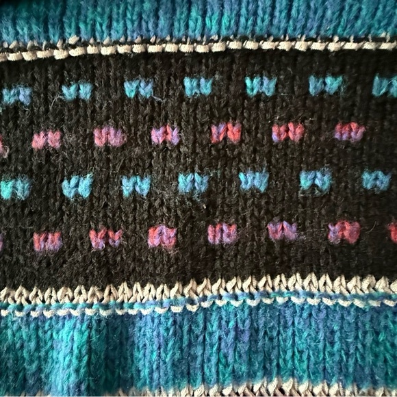 Evian II Hand Knit Vintage 80s Acrylic Black Pink Chunky Pullover Sweater Medium - Picture 5 of 8